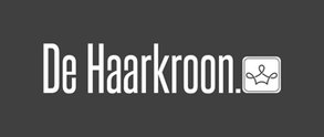 Logo van De Haarkroon met het woordmerk en een kroontje op een donkere achtergrond.